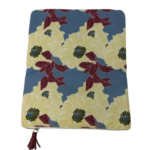 Rachel Pally Reversible Clutch Bag Pouch Blue Yellow Floral Print Cream Dust Bag - Picture 4 of 5